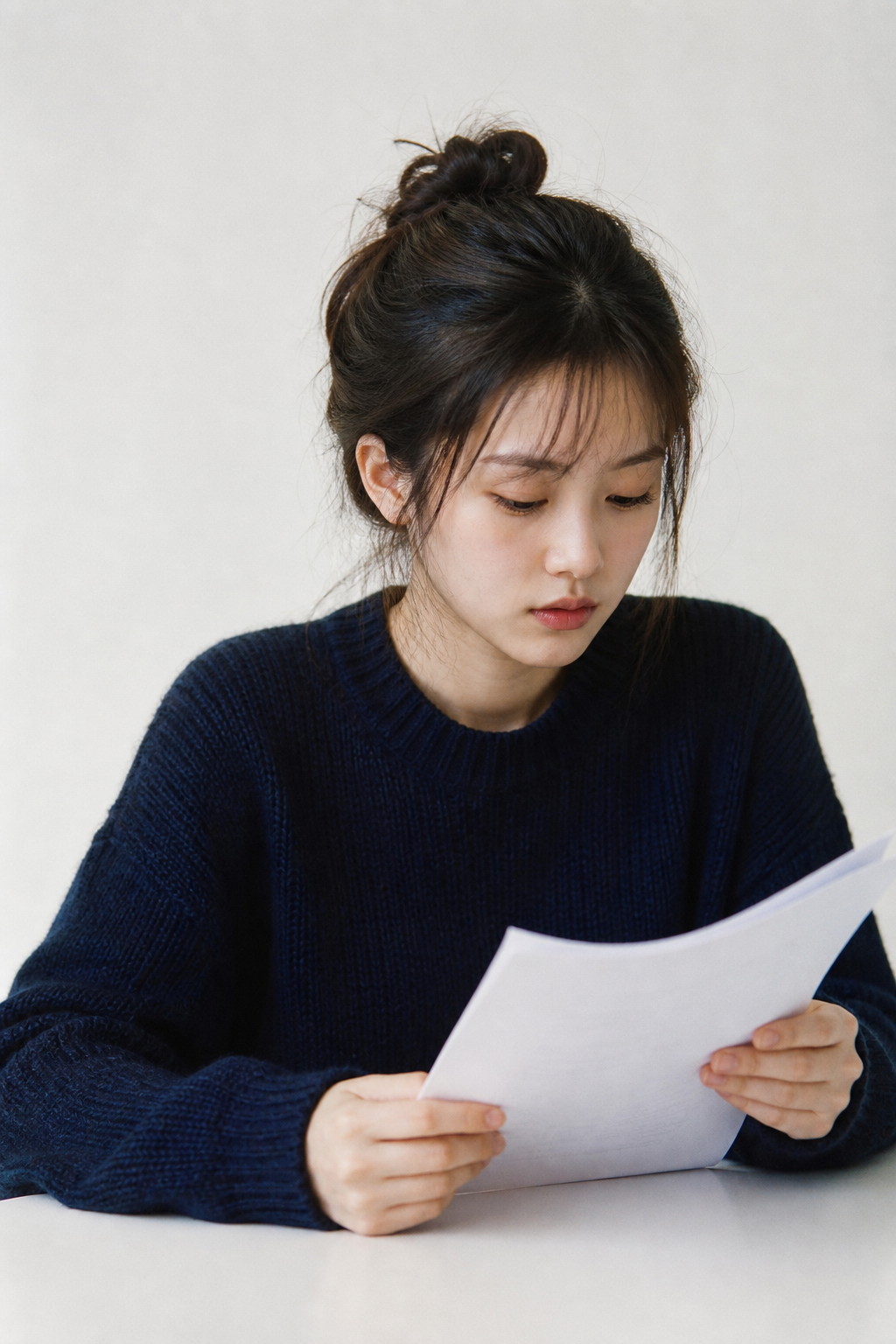 A student reading an English exam paper